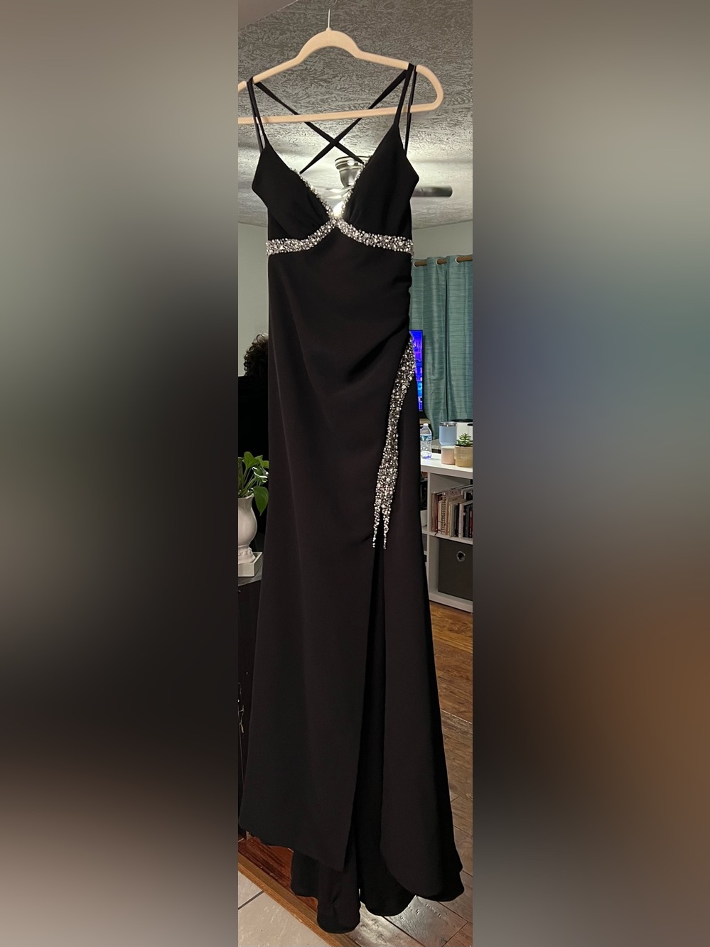 ✨ Colors Dress 2798 Black Beaded Prom Gown Size 6 Open Back Formal
